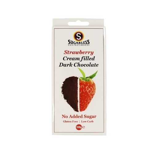 Sugarless Confectionery Co Strawberry flavoured Cream Filled Dark Chocolate