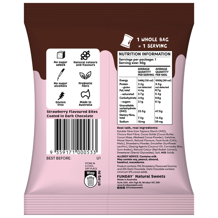 Bulk Funday Dark Chocolate Strawberry Bites - 50g x 12