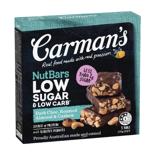 Carman's Low Sugar and Low Carb Nut Bars - Dark Chocolate, Peanuts, Roasted Almond and Cashews