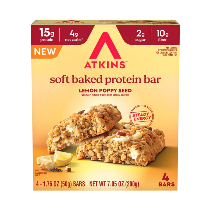 Atkins Soft Baked Lemon Poppy Seed Protein Bars 4 x 50g