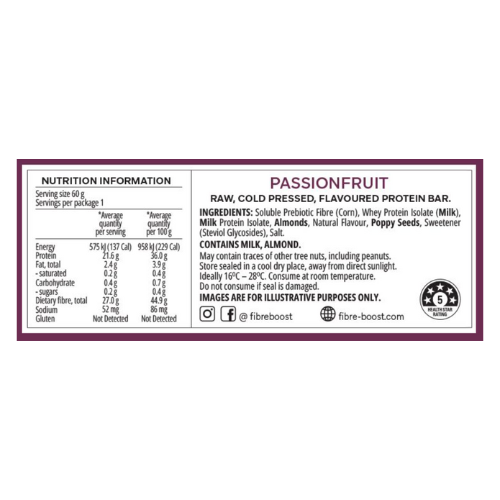FIBRE BOOST Cold Pressed Protein Bar - Passionfruit 60g