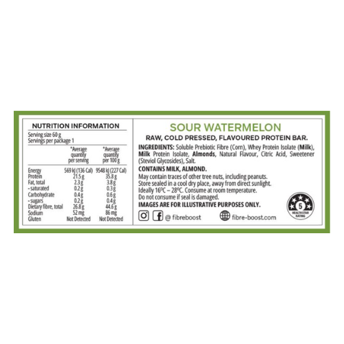 FIBRE BOOST Cold Pressed Protein Bar - Sour Watermelon 60g