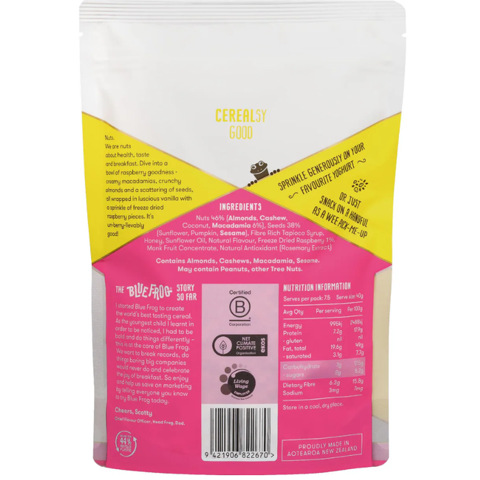 Blue Frog Keto Raspberry, Macadamia and Vanilla Granola - 300g