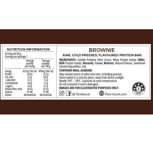 FIBRE BOOST Cold Pressed Protein Bar - Brownie 60g