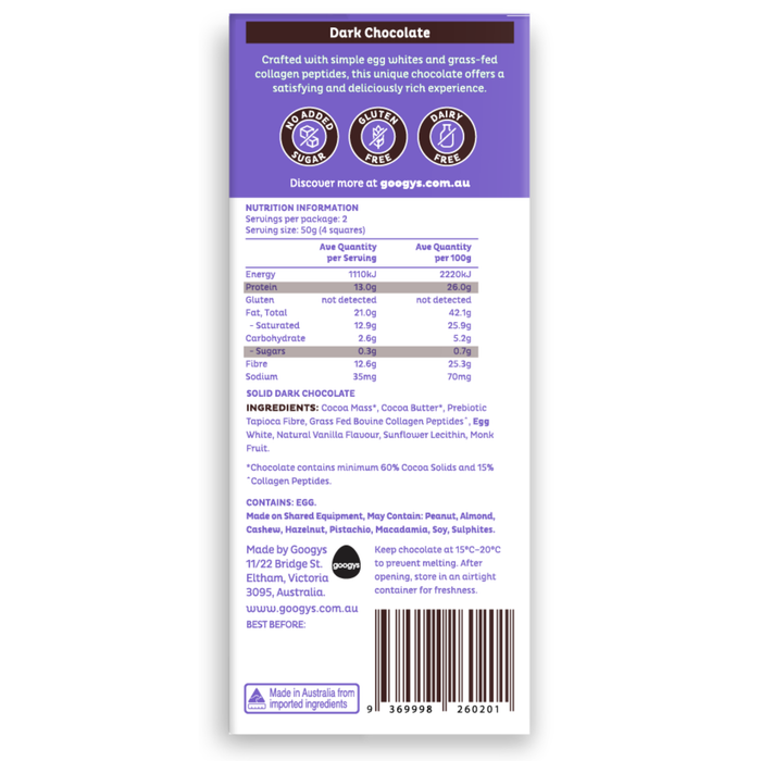 Googys Good Choc+ Dark Chocolate - 100g