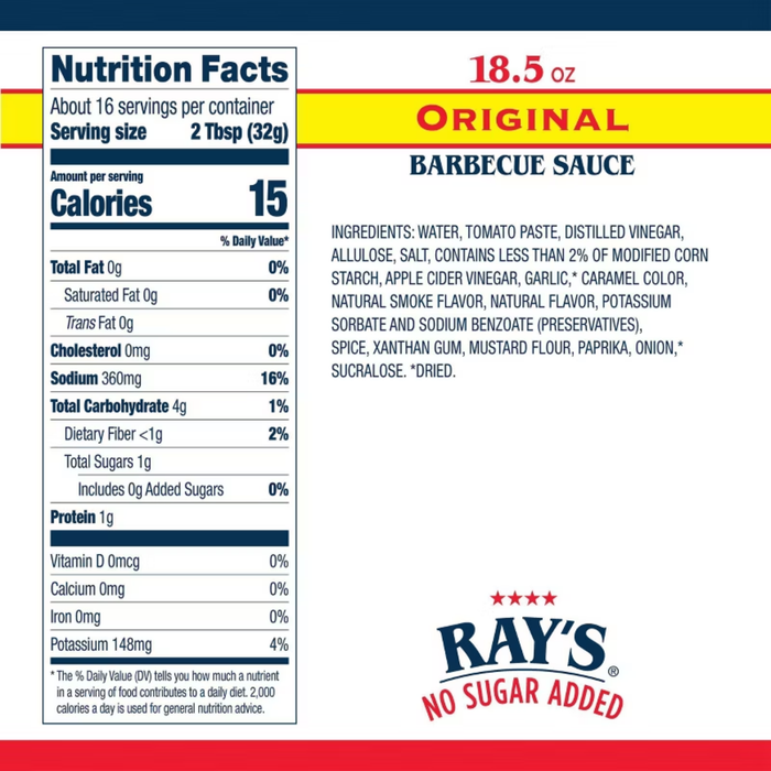 Sweet Baby Ray's No Added Sugar Original Barbecue Sauce - 524g