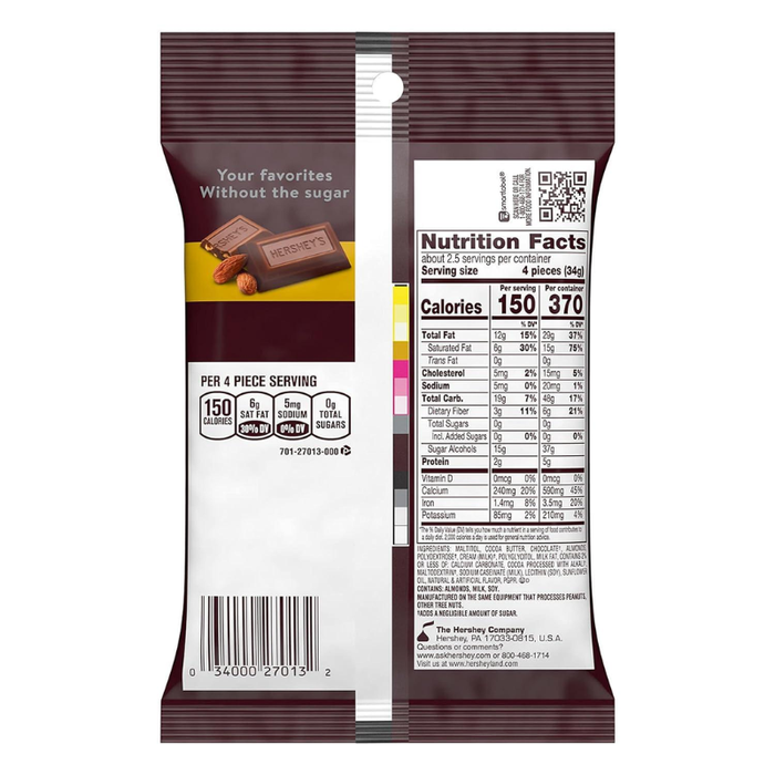 Hershey's Zero Sugar Chocolate with Almond - 85g