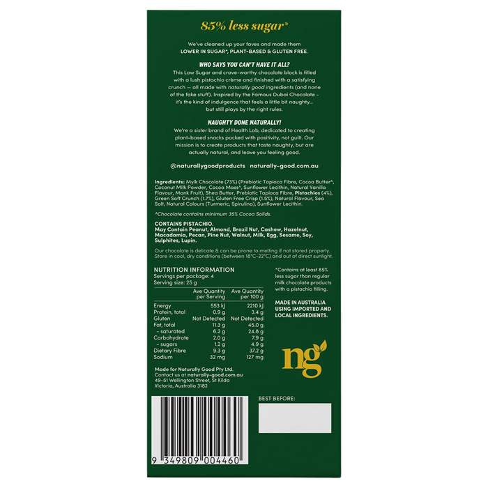 Naturally Good Dubai Inspired Chocolate Block - 100g