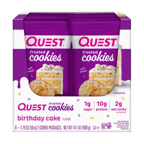 BULK QUEST Frosted Cookies - Birthday Cake Flavour (2 x 25g) - 50g x 8