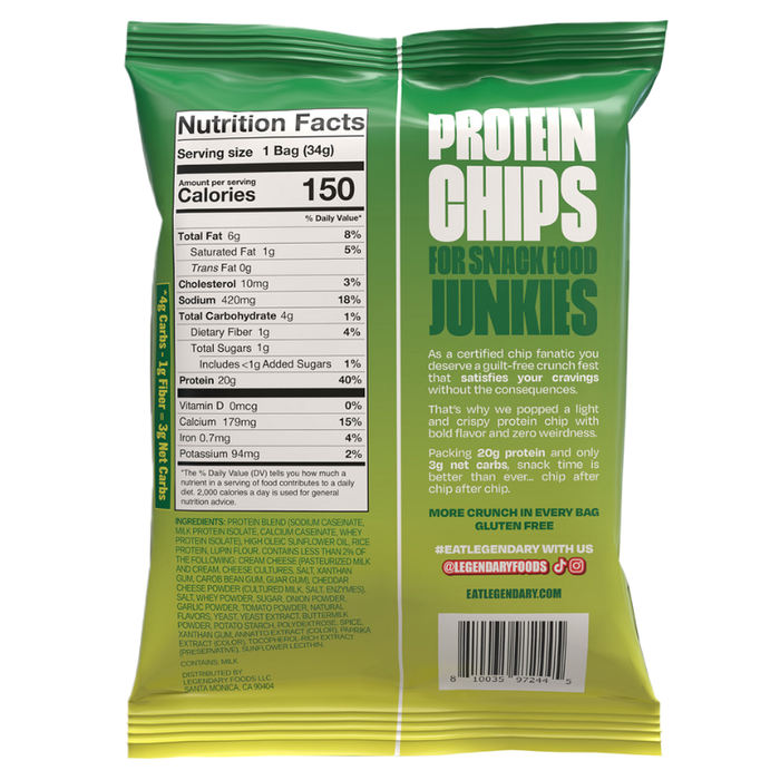 Legendary Foods Jalapeno Cheddar Popped Protein Chips - 34g