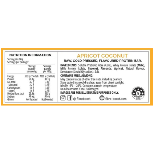 FIBRE BOOST Cold Pressed Protein Bar - Apricot Coconut 60g