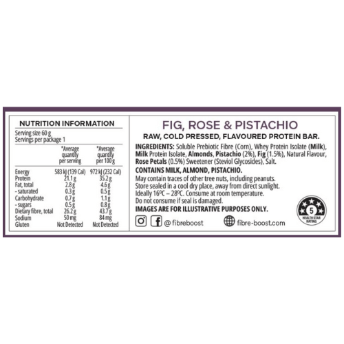 Fibre Boost Cold Pressed Protein Bar - Fig, Rose & Pistachio 60g