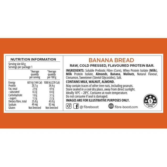 FIBRE BOOST Cold Pressed Protein Bar - Banana Bread Flavour 60g