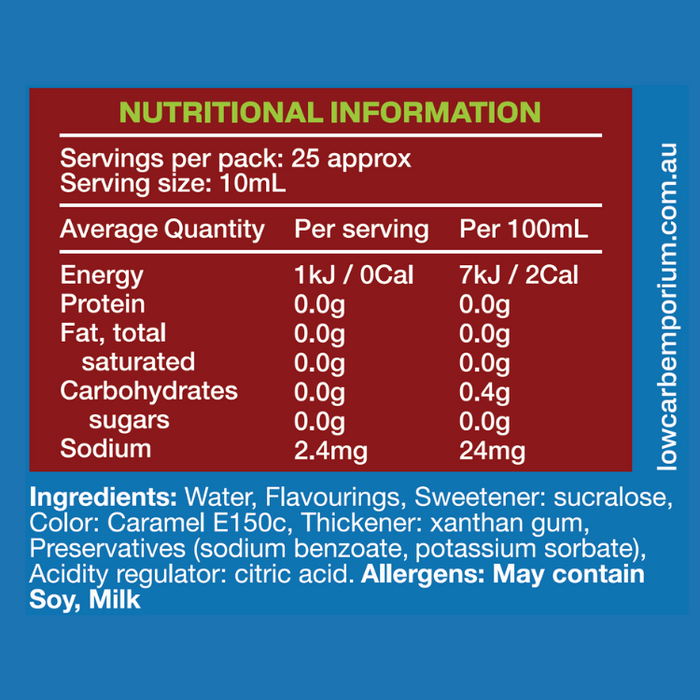 Bulk Low Carb Emporium Hazelnut Flavoured Zero Sugar Syrup - 250mL (25 serves) x 5