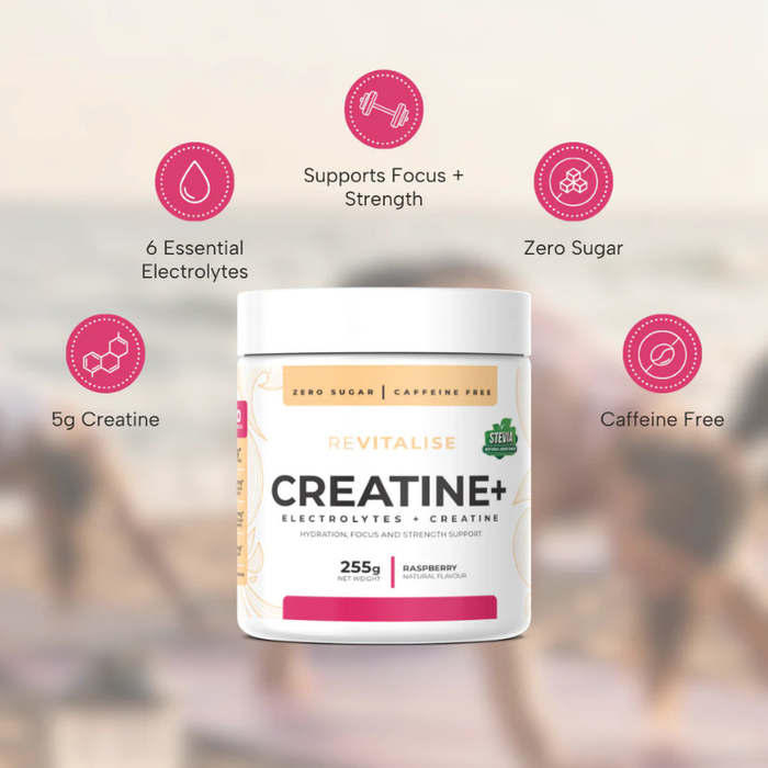 ReVitalise Creatine + Raspberry Flavoured Electrolyte + Creatine Drink Mix - 30 serves