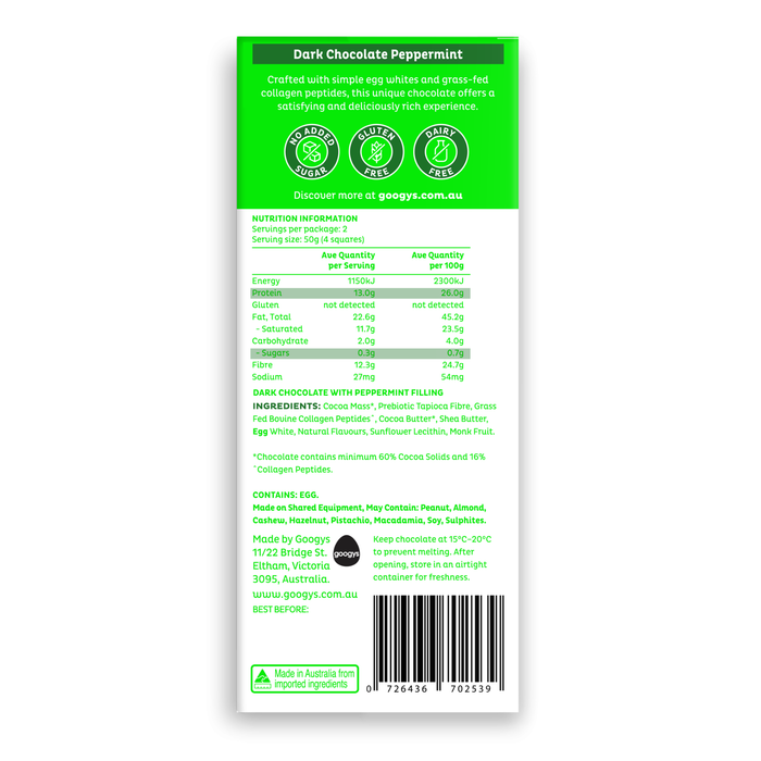 Googys Peppermint Dark Protein Chocolate - 100g