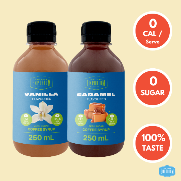 Low Carb Emporium Zero Sugar Syrup Twin Pack - Vanilla & Caramel - 250mL (25 serves) x 2