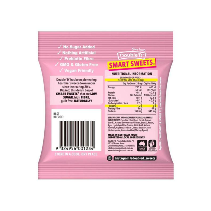 Double D Smart Sweets Strawberry & Cream Gummies 35g