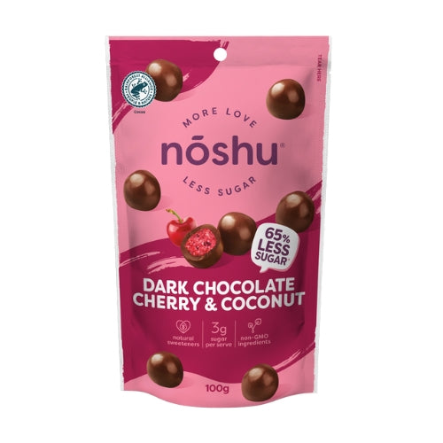 Noshu Dark Chocolate Cherry & Coconut Bites - 100g