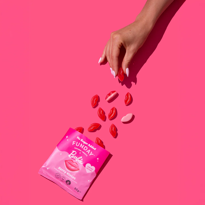 Bulk Funday x Barbie Mixed Berry Kisses Flavoured Gummies - 50g x 12