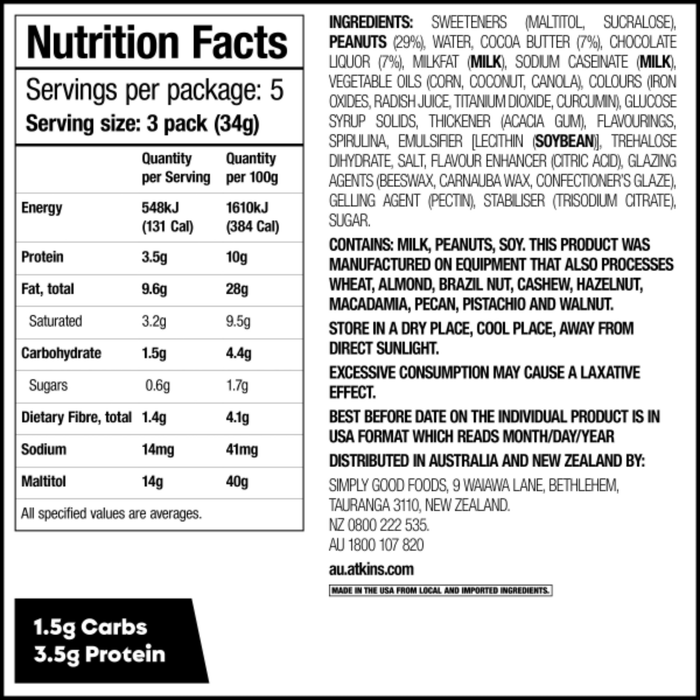 Atkins Endulge Chocolate Peanut Candies - 5 packs (170g net)