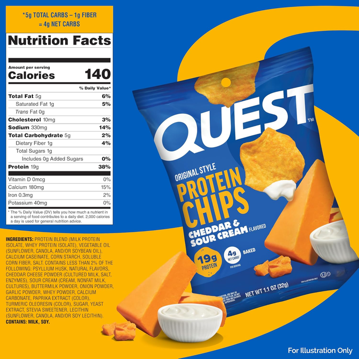 Bulk Quest Cheddar & Sour Cream Protein Chips - 32g x 8
