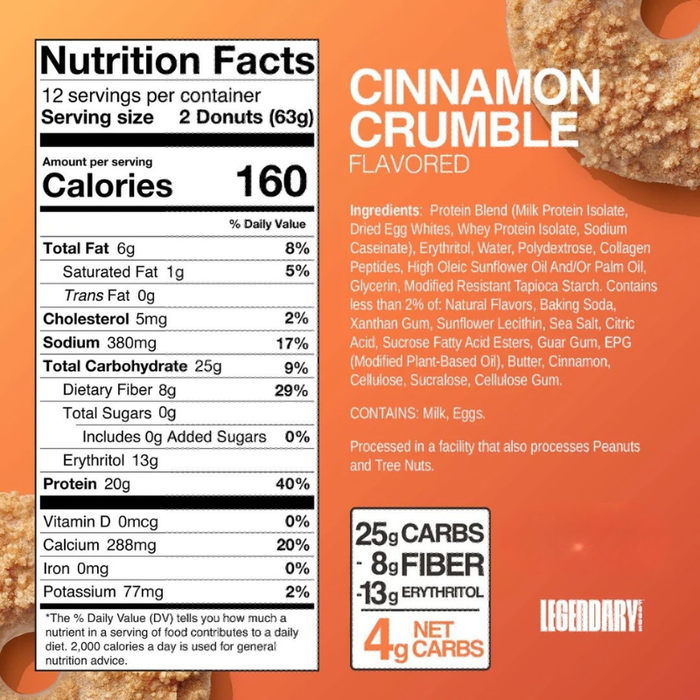 Legendary Foods Protein Donuts - Cinnamon Crumble - 61g - Limit 1 per order