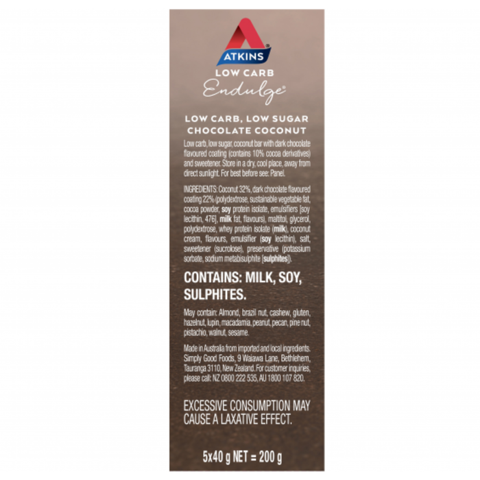 Atkins Chocolate Coconut Bars (5 pack) - 5 x 40gm