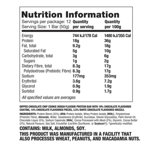 Quest Dipped Choc Chip Cookie Dough Protein Bar – 50g