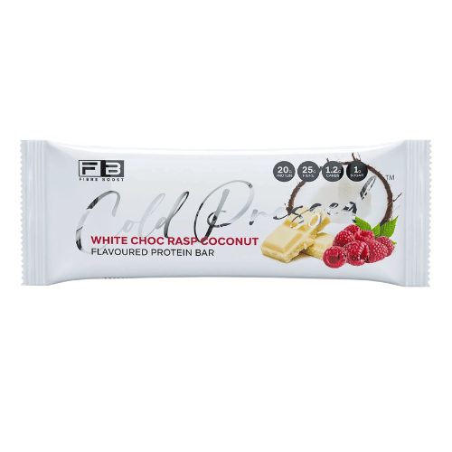 FIBRE BOOST Cold Pressed Protein Bar - White Choc Raspberry Coconut 60g