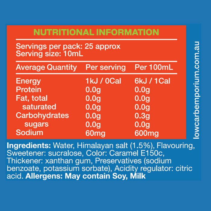 Bulk Low Carb Emporium Salted Caramel Zero Sugar Syrup - 250mL (25 serves) x 5