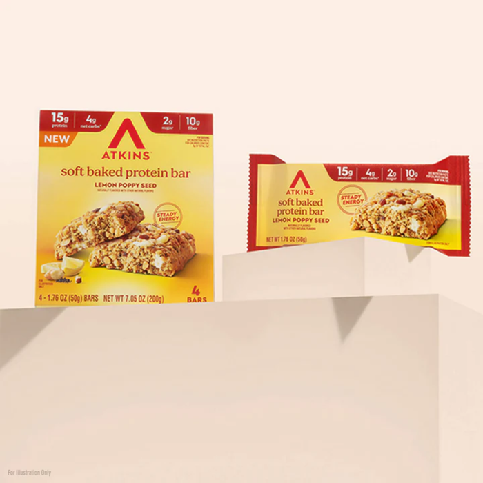 Atkins Soft Baked Lemon Poppy Seed Protein Bars 4 x 50g