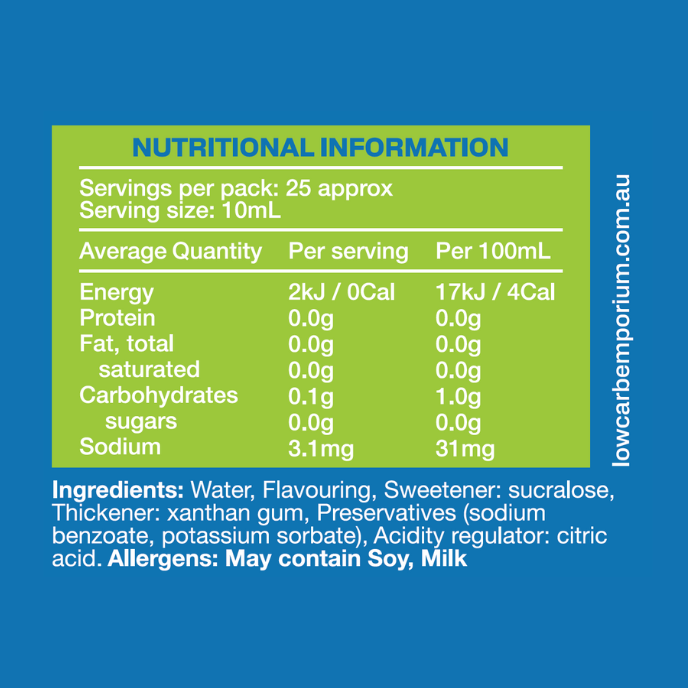 Low Carb Emporium Pistachio Flavoured Zero Sugar Syrup - 250mL (25 serves)