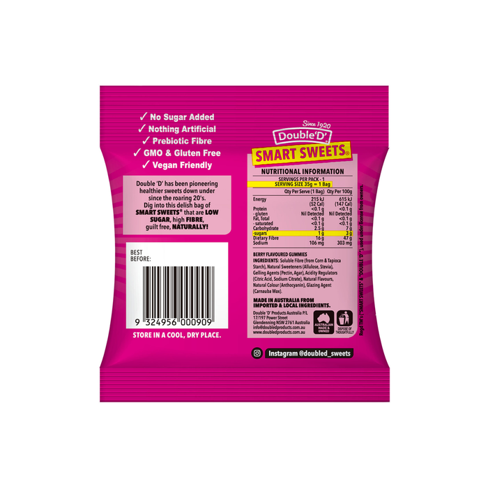 Bulk Double ‘D’: Smart Sweets™ Berry Gummies 35gm x 10