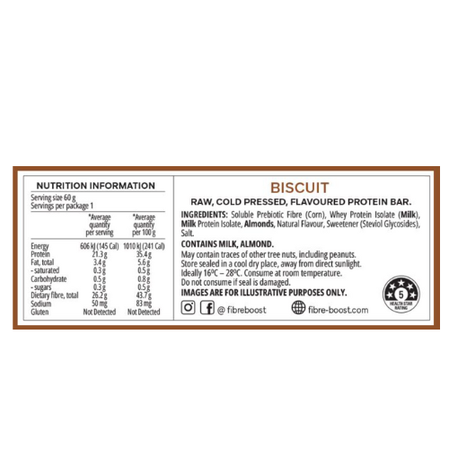 FIBRE BOOST Cold Pressed Protein Bar - Biscuit Flavour 60g