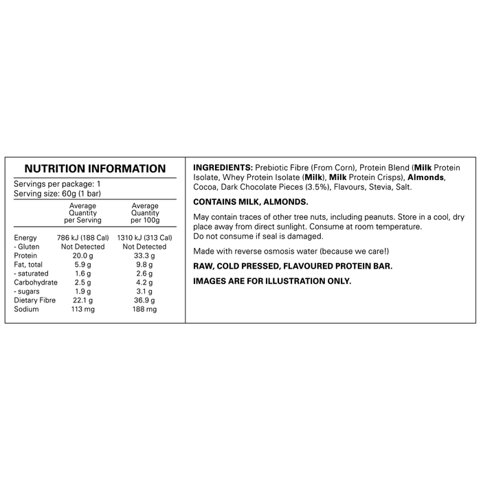 Gen-Tec Cold Pressed Pro 20 + Fibre Protein Bar - Choc Chunk 60g