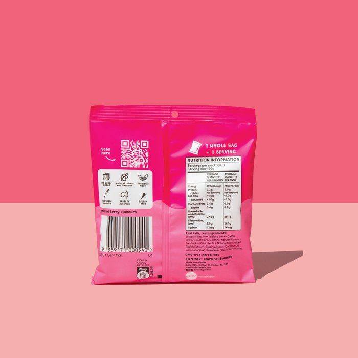 Bulk Funday x Barbie Mixed Berry Kisses Flavoured Gummies - 50g x 12