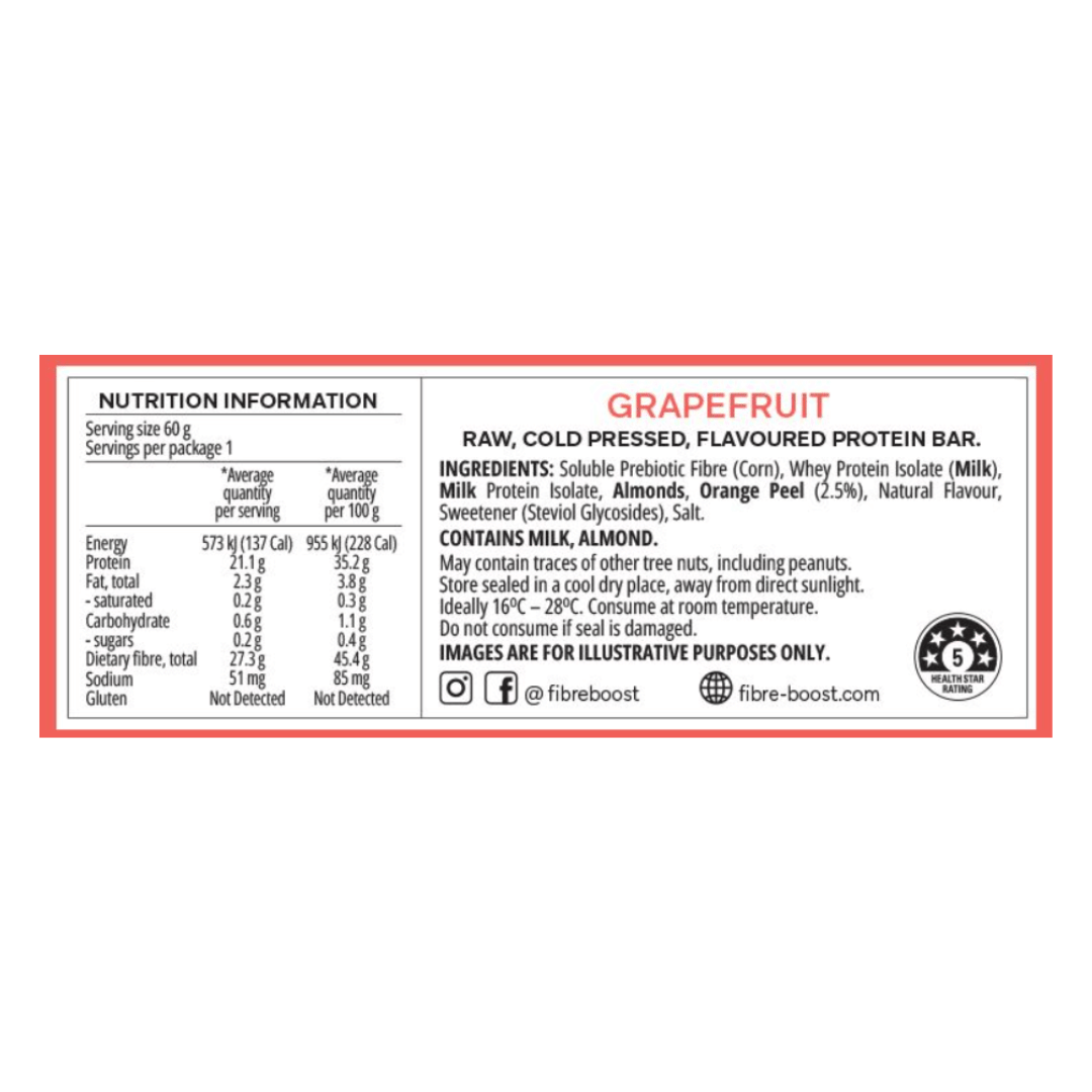 FIBRE BOOST Cold Pressed Protein Bar - Grapefruit 60g