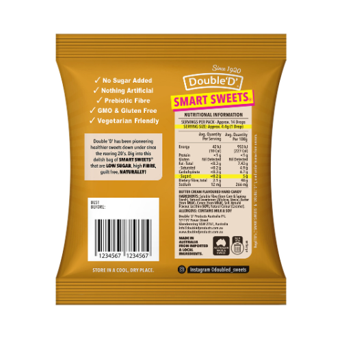 Double ‘D’: Smart Sweets Butterscotch Drops - 60g