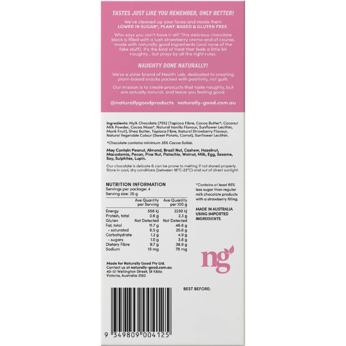 Naturally Good Filled Chocolate Block Strawberry Creme - 100g