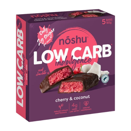 Noshu Low Carb Indulgence Cherry & Coconut Bars 5 bars