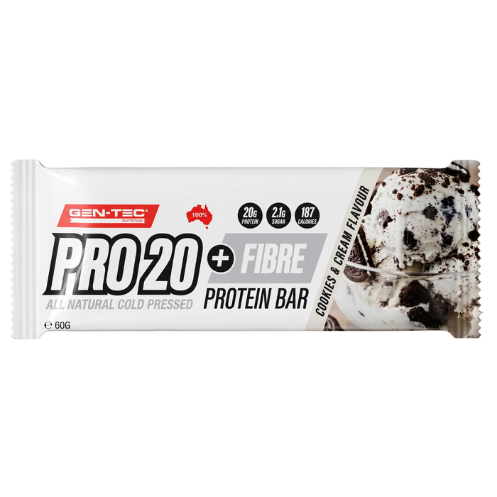 Gen-Tec Cold Pressed Pro 20 + Fibre Protein Bar - Cookies and Cream 60g