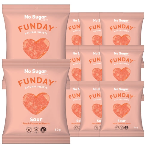 BULK Funday Sour Peach Flavoured Hearts - 50g x 12