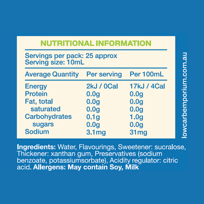Low Carb Emporium White Chocolate Flavoured Zero Sugar Syrup - 250mL (25 serves)