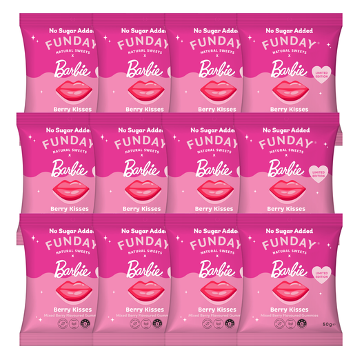 Bulk Funday x Barbie Mixed Berry Kisses Flavoured Gummies - 50g x 12
