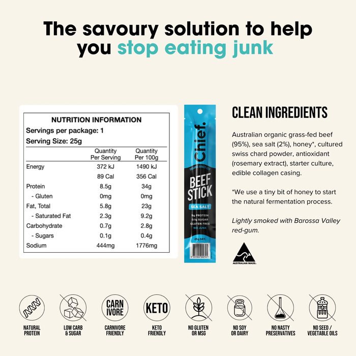 Chief Organic Beef Stick - Sea Salt - 25g