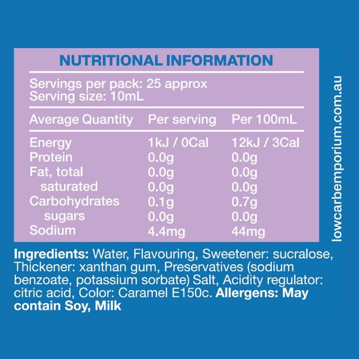 Bulk Low Carb Emporium Vanilla Flavoured Zero Sugar Syrup - 250mL (25 serves) x 5