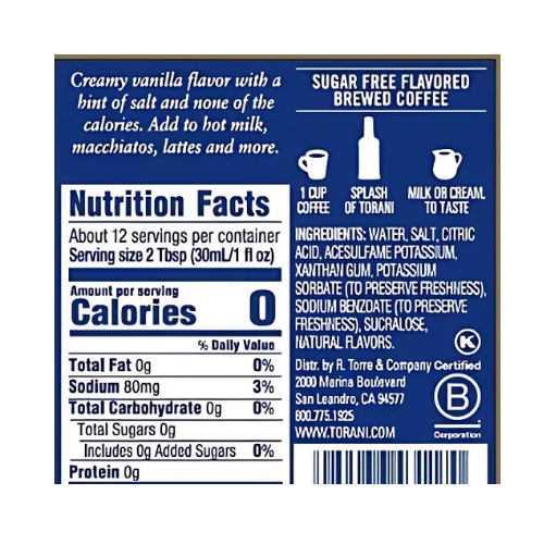 Torani Sugar Free Syrup - Salted Vanilla 375mL