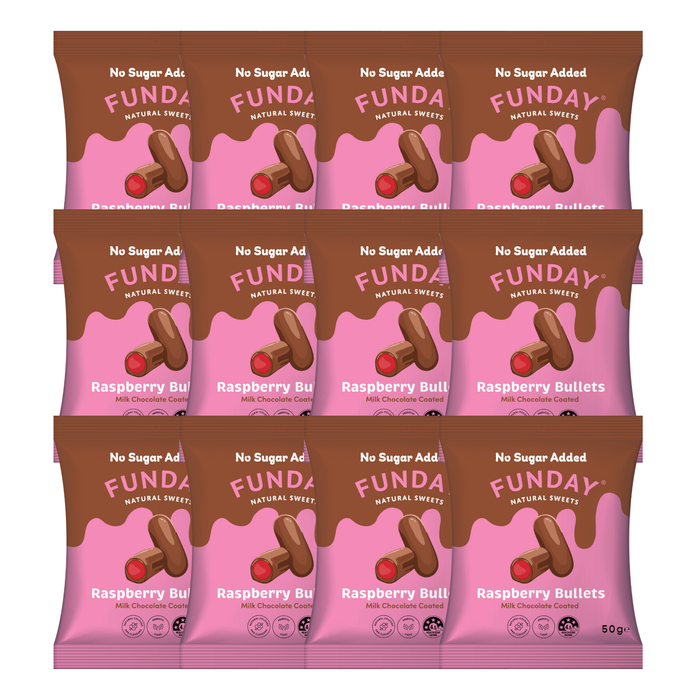 Bulk Funday Milk Chocolate Raspberry Bullets - 50g x 12