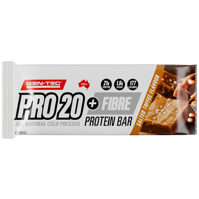 Gen-Tec Cold Pressed Pro 20 + Fibre Protein Bar - Salted Toffee 60g